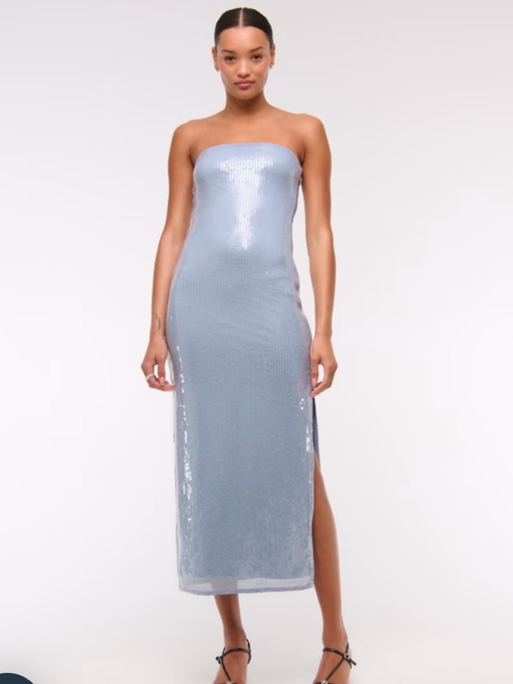 Abercrombie & Fitch Light Blue Strapless Sequin Midi Dress